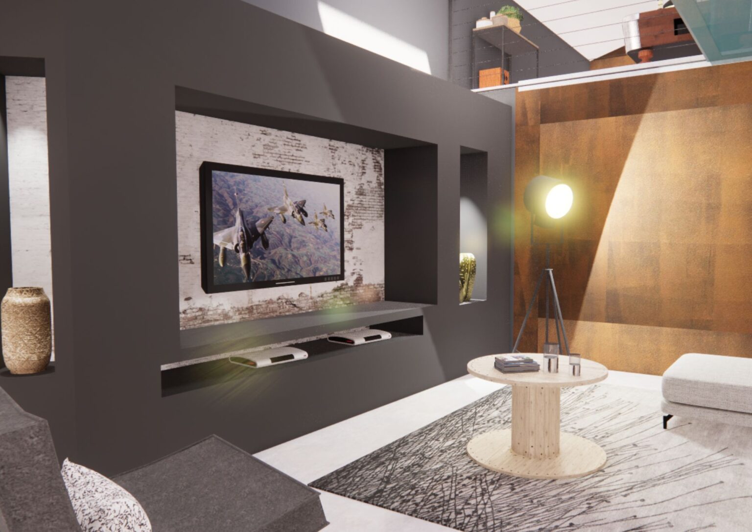 Photo 3D meuble TV PLume décoration